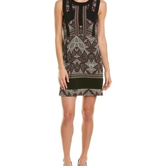NWT BCBGMAXAZRIA Printed Border Dress Small Light Ginger Spice Combo Desert Geo - Picture 3 of 7